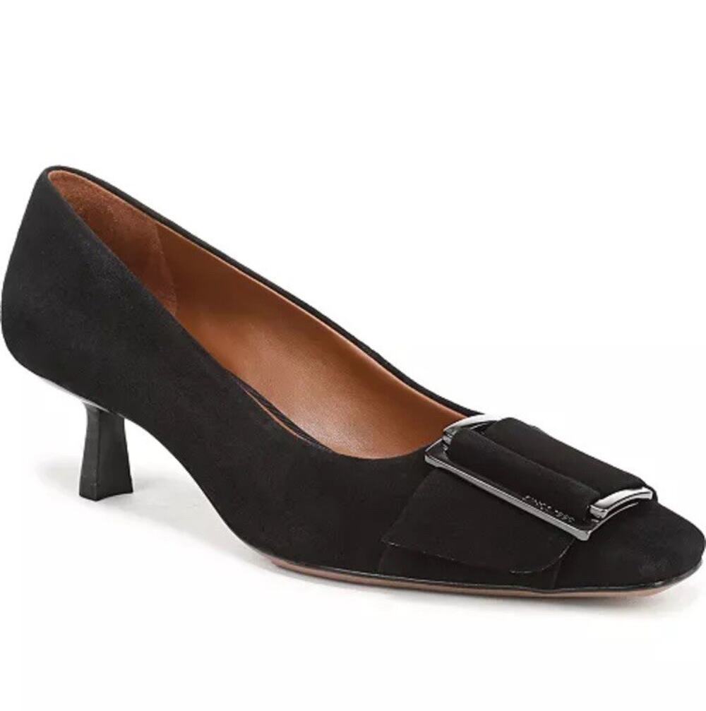Franco Sarto Rainey Pumps Women’s 9.5M Black Oversized Strap Kitten Heel $135